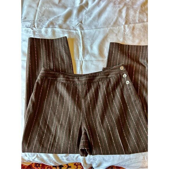 J. JILL Wool Blend Flannel Brown w/ Pink Stripes Lined Trousers - Picture 1 of 9